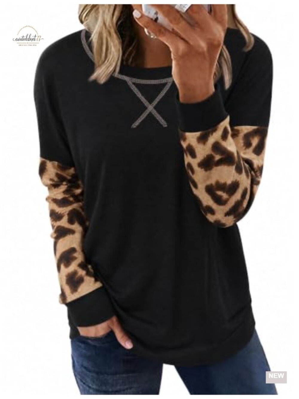 Womens Crewneck Sweatshirt Loose Fit Tunic Top with Pockets Long Sleeve